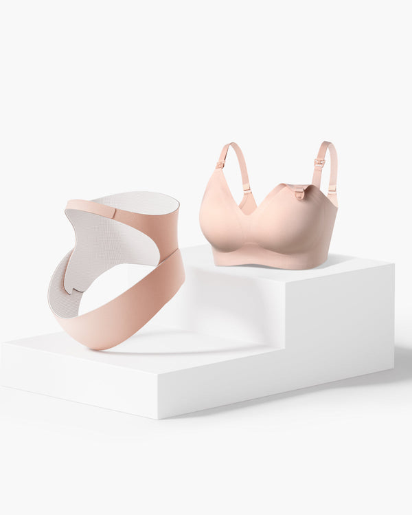 Pack de Comodidad durante el Embarazo: Banda Abdominal Ergonest y Sujetador de Lactancia Ultra Suave sin Costuras YN21