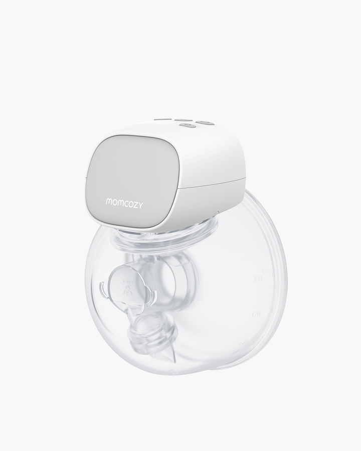 S9 Pro Wearable Breast Pump in white with transparent milk collector, showcasing compact design.