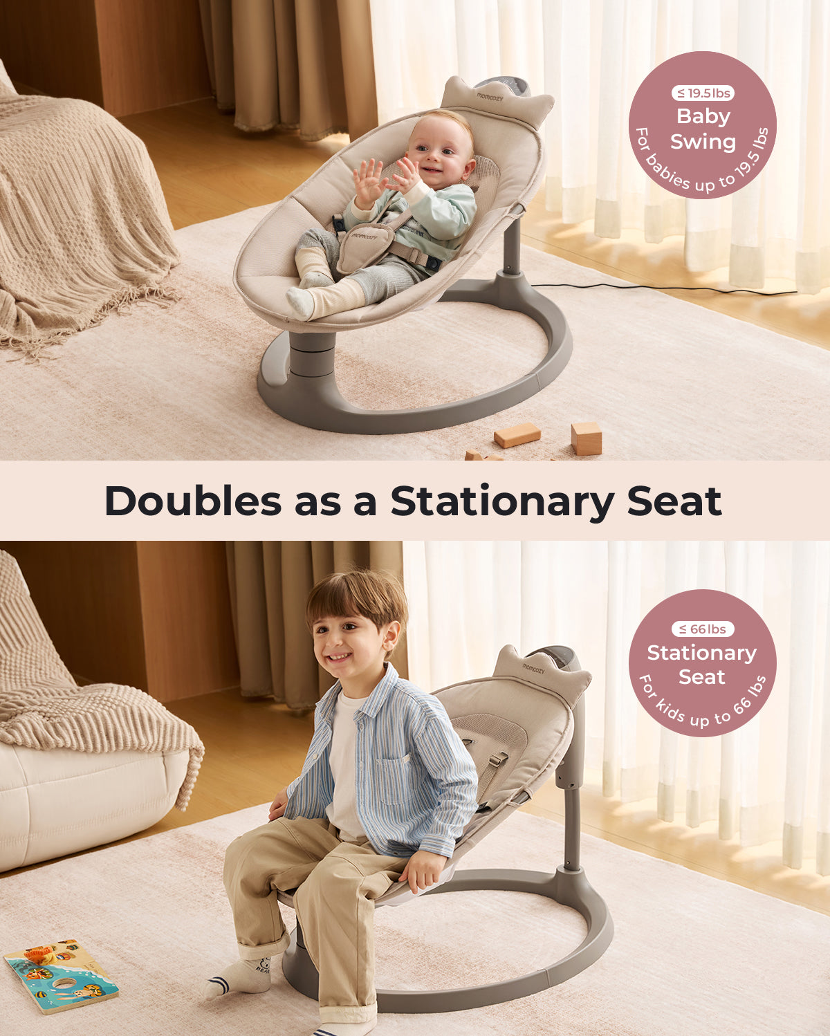 Columpio eléctrico para bebés 2 en 1 de Momcozy