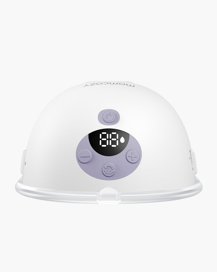 Momcozy M5 Wearable Breast Pump top view with sleek design and control panel.