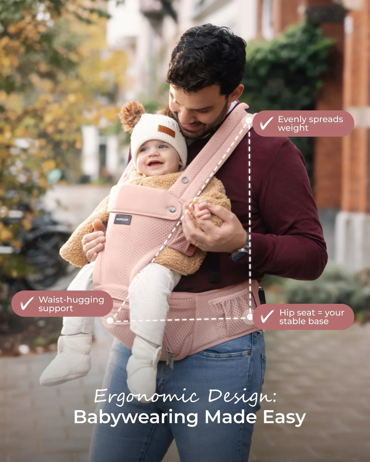Portabebés Momcozy Move2Fit con asiento ergonómico