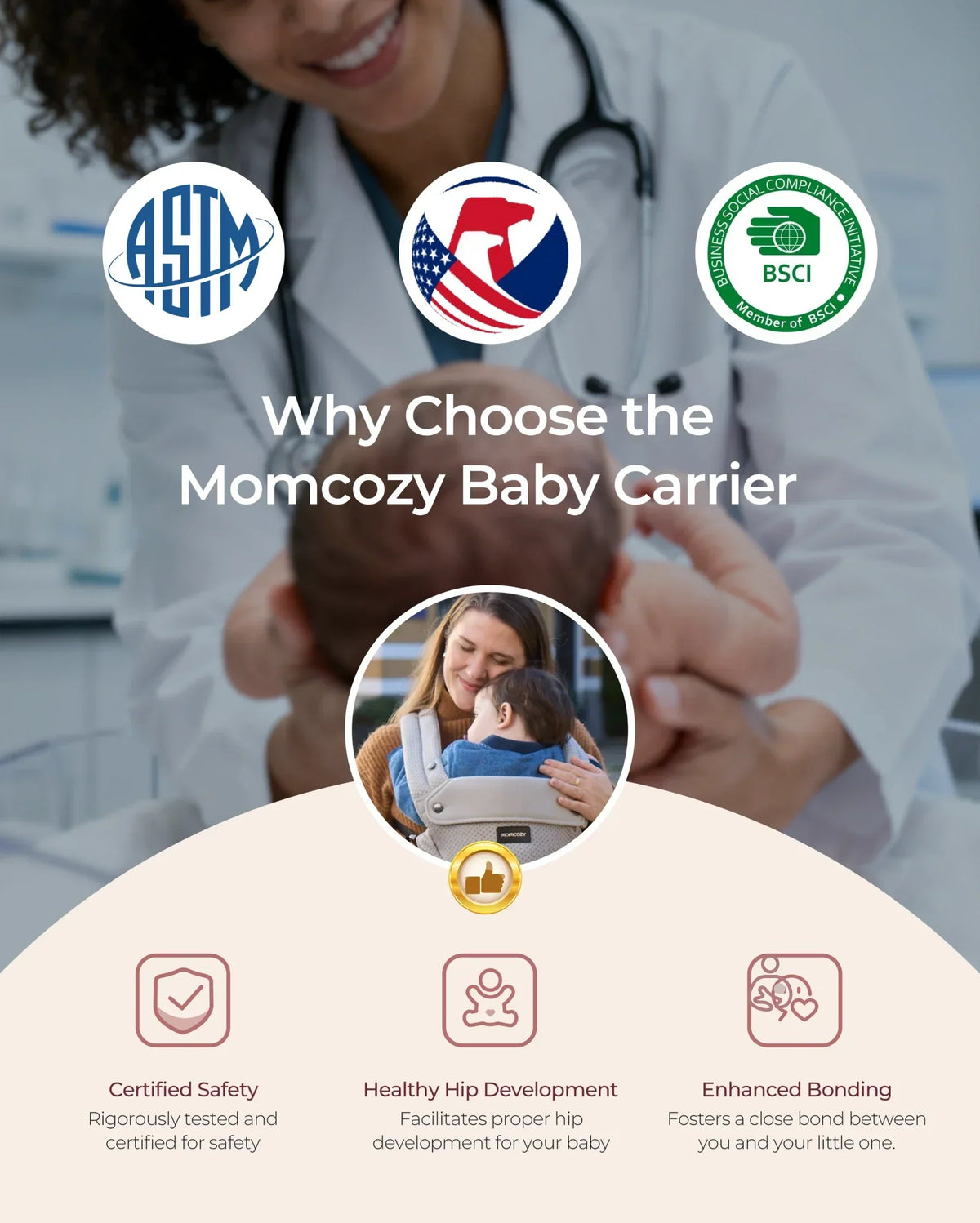 Portabebés Momcozy Move2Fit con asiento ergonómico