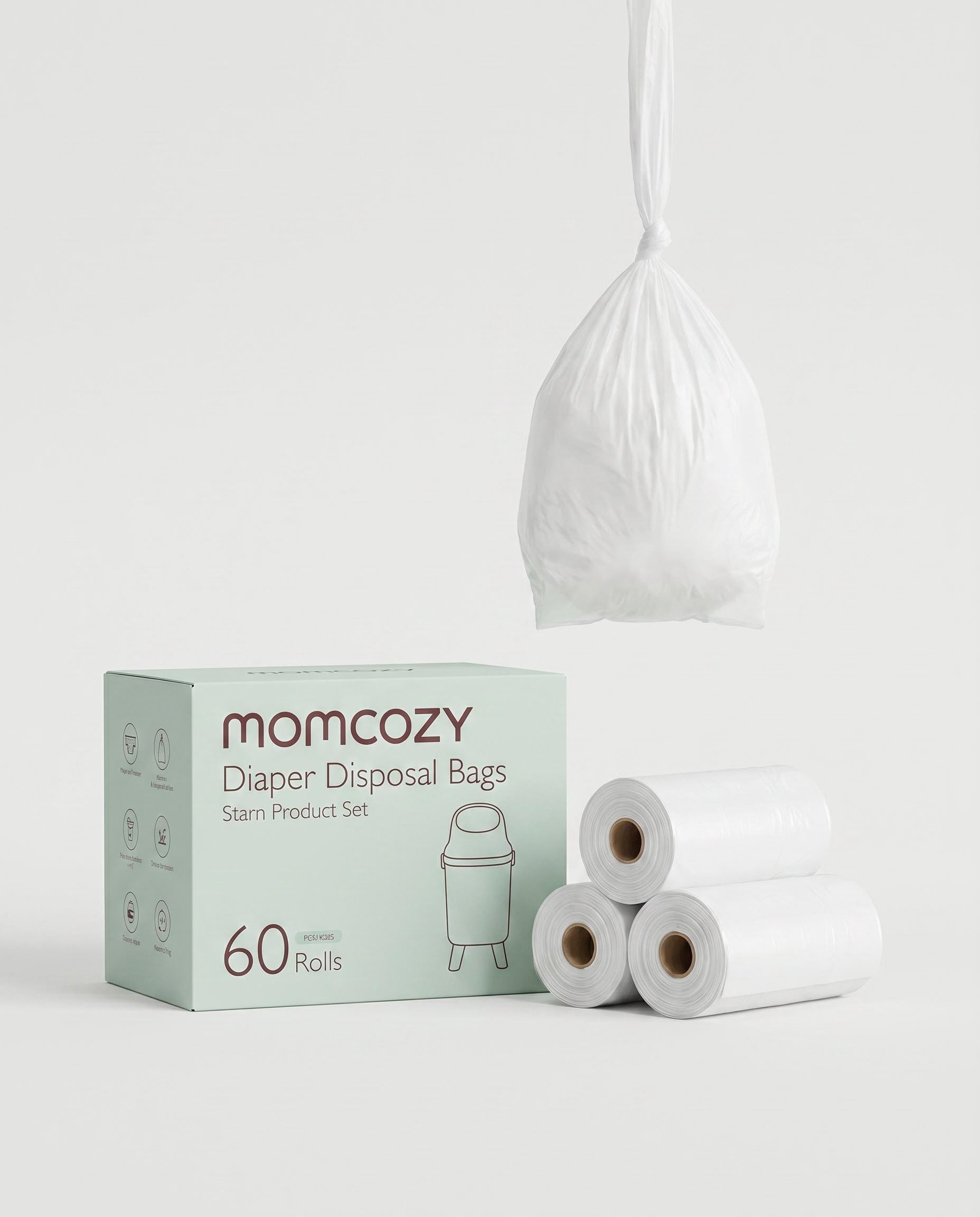 Momcozy Diaper Pail Refills | Deodorizer Packs & Drawstring Trash Bags