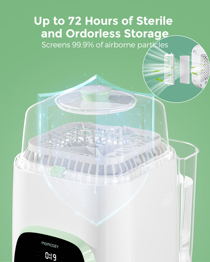 Momcozy KleanPal Pro Baby Bottle Washer with 72-hour sterile odorless storage feature.