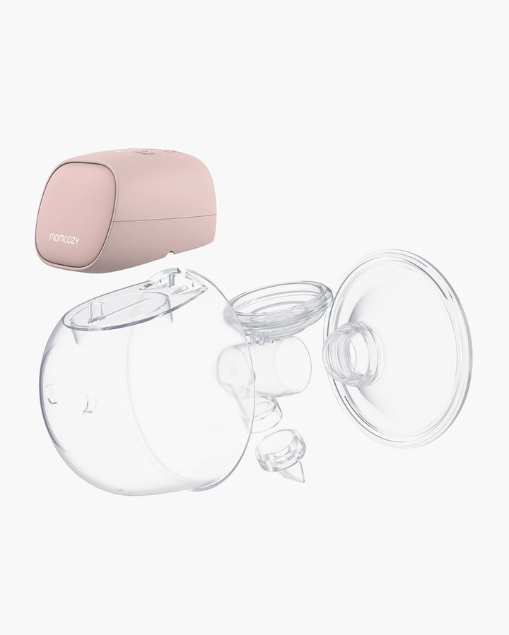 S9 Pro Wearable Breast Pump in soft pink with transparent components showcasing its modern design.